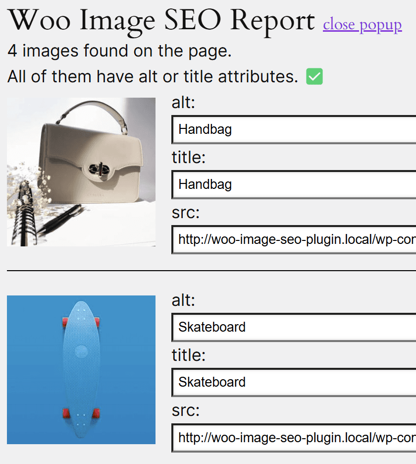 Woo Image SEO Pro attribute checker